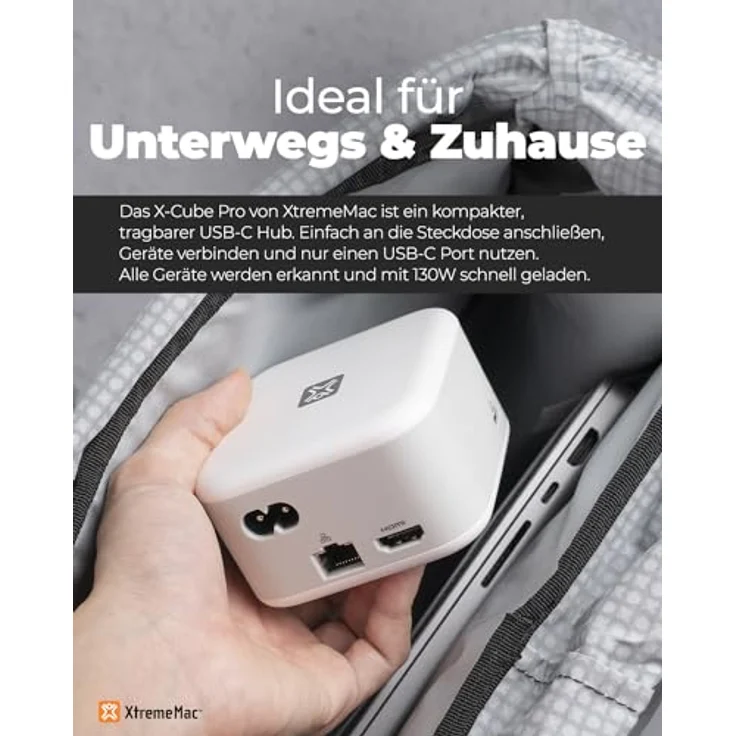XtremeMac X-Cube Pro USB-C Dockingstation - Leistungsstarker 6-in-1 USB Hub mit 130W - Ideal für den modernen Setup – Bild 4