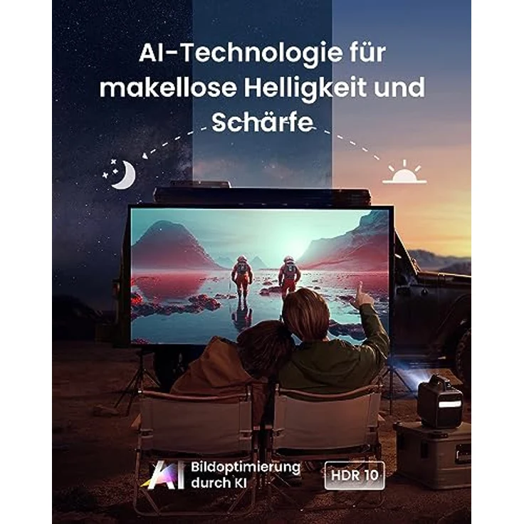 NEBULA Mars 3 Tragbarer Beamer Outdoor, 1000 ANSI-Lumen, AI-gestütztes Bild, integrierter Akku mit bis zu 5h Spielzeit, Android TV, 200 Zoll Heimkino für Zuhause, Camping, Roadtrip, Garten und mehr – Bild 3