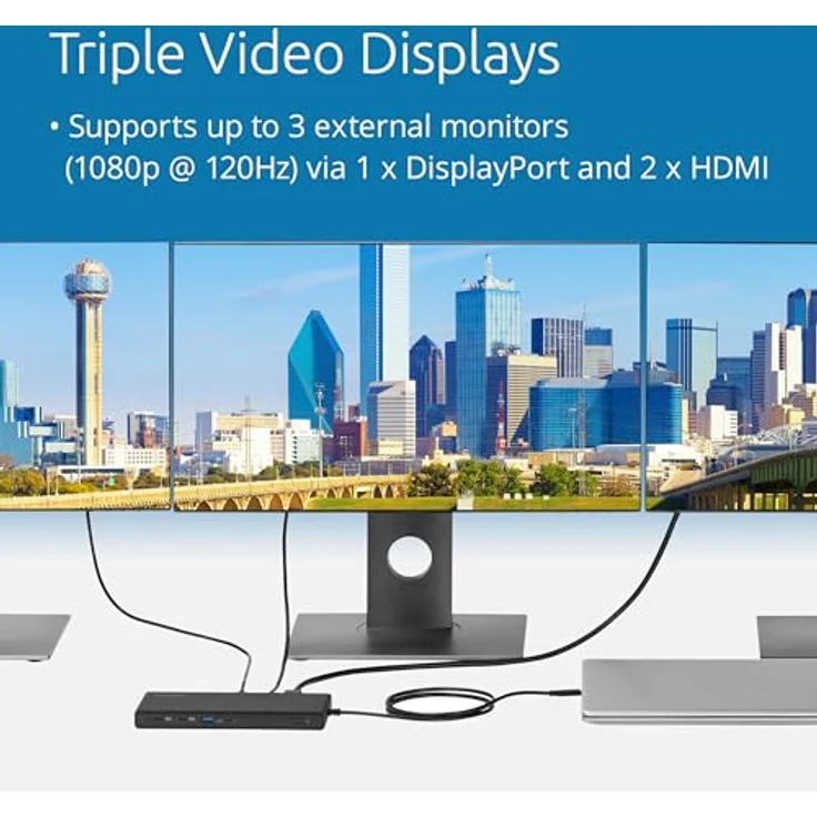 Kensington SD4842P USB-C Triple Video HD (1080p @ 120Hz) Dockingstation, bis zu 100 W Leistungsabgabe, 5 x Plug-and-Charge USB-Anschlüsse, hergestellt aus 73 % recyceltem Material, K32810EU – Bild 3