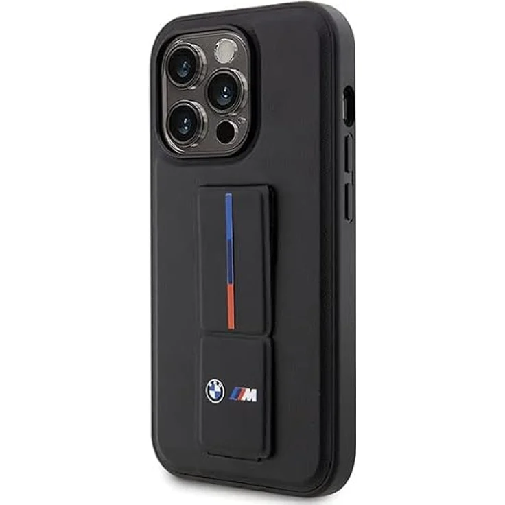 BMW Grip Stand Hot Stamp iPhone 14 Pro Case - Schwarz, mit M Performance Design, Wrist Strap und integrierter Standfunktion – Bild 2