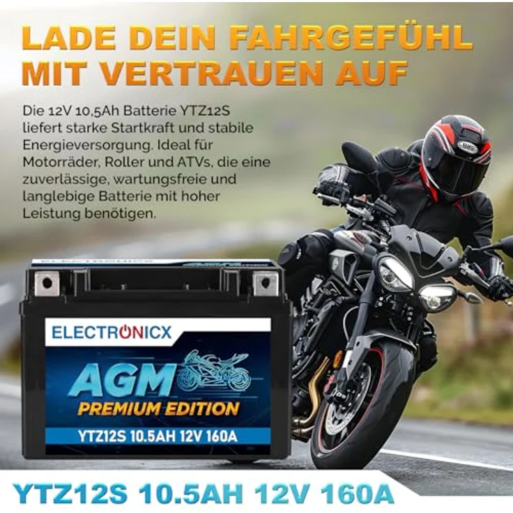 Electronicx AGM-YTZ12S Motorradbatterie 11Ah 12V – Wartungsfrei, rüttelfest, auslaufsicher für Motorrad, Roller, Quad und ATV – Bild 2