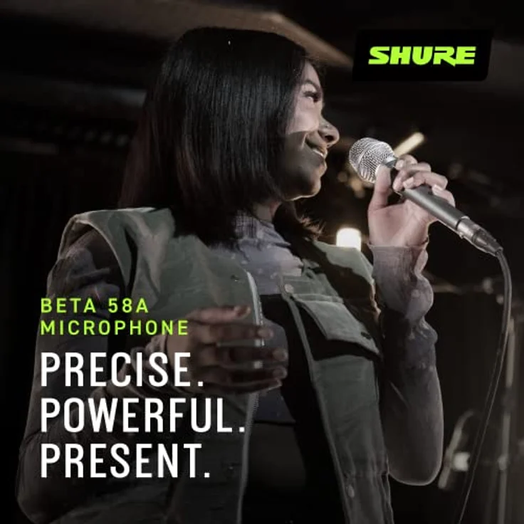 Shure BETA 58A Gesangsmikrofon - Dynamisches Mikrofon mit Supernierencharakteristik für Bühne und Studio, inklusive verstellbarem Stativadapter A25D – Bild 4