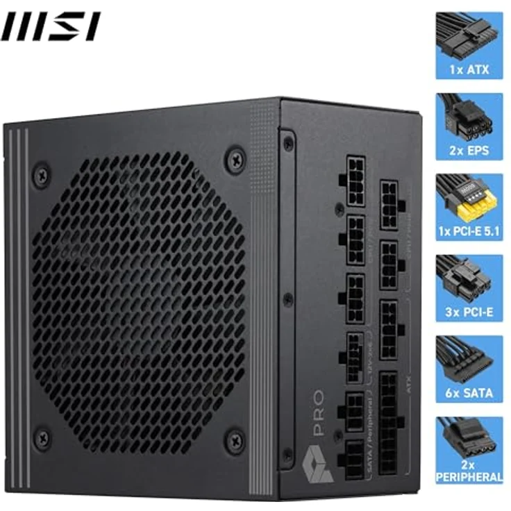 MSI PRO A850PL PCIE5, 850 Watt ATX Netzteil mit 80 Plus Platinum Zertifizierung und aktivem PFC – Bild 5