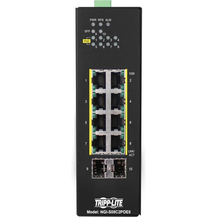 Eaton 8-Port Lite Managed Industrial Gigabit Ethernet Switch, 10/100/1000Mbps, 240W PoE+, -10 bis 60°C, Schwarz
