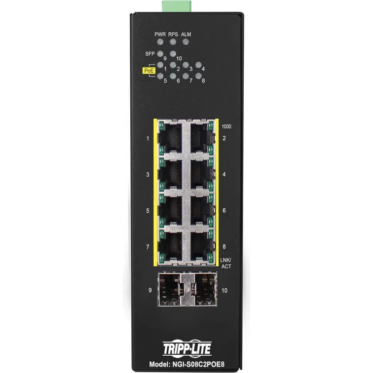 Eaton 8-Port Lite Managed Industrial Gigabit Ethernet Switch, 10/100/1000Mbps, 240W PoE+, -10 bis 60°C, Schwarz