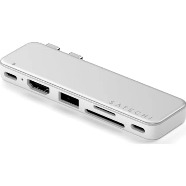 SATECHI USB-C Snap Hub 6-in-2 für MacBook Neo, Silber, 4K/60 Hz HDMI, USB-A und USB-C Ports, SD/microSD-Kartenleser, 45 W Passthrough-Laden – Bild 1