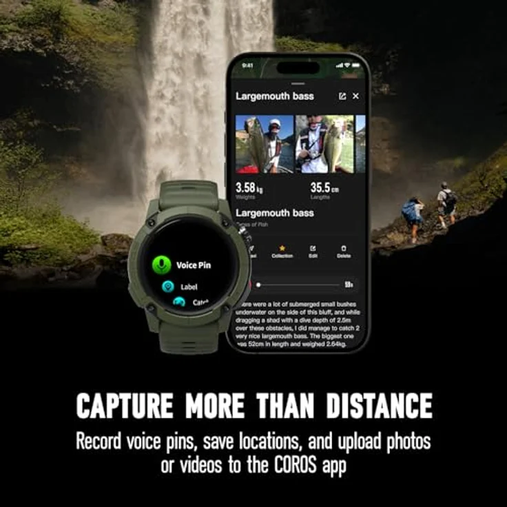 COROS NOMAD Robuste Outdoor GPS-Sportuhr, 1,3-Zoll-MIP-Display, 22 Tage Akkulaufzeit, vorinstallierte globale Karten, Mikrofon für Sprachnotizen, ideal zum Angeln – Bild 4