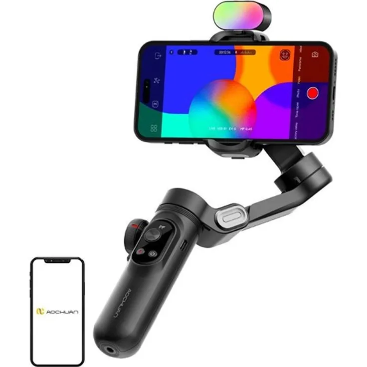 AOCHUAN X Pro Gimbal, 3-Achsen Stabilisierung mit RGB Beleuchtung und OLED-Display, schwarz