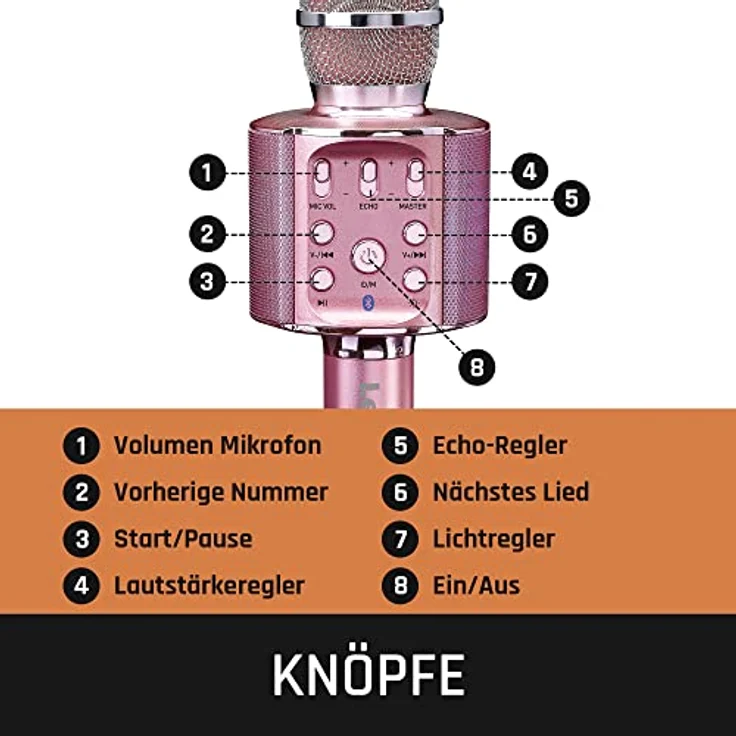 Lenco BMC-090 - Karaoke Mikrofon - Bluetooth V4.2 - Mit Smartphone-Halterung - 5 Watt RMS - LED Lichteffekte - integrierter Akku mit 1200mAh – Android und iOS - Pink – Bild 3