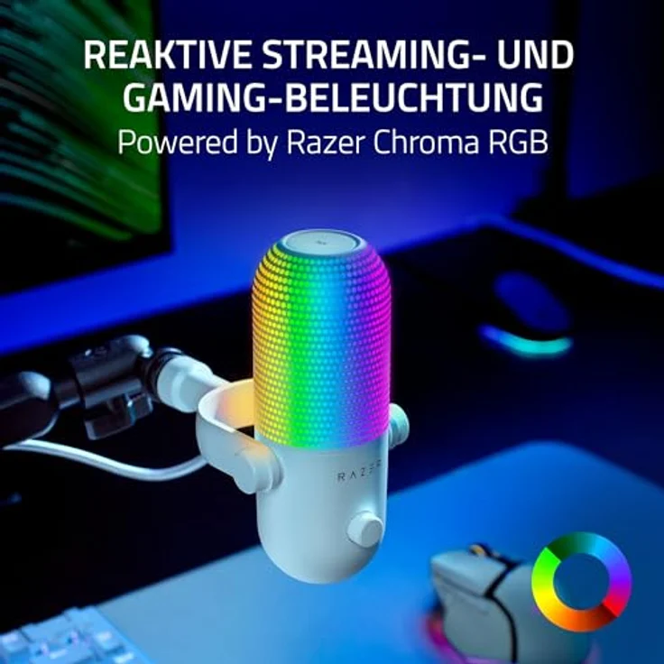 Razer Seiren V3 Chroma - RGB USB-Mikrofon - Supernieren Kondensator-Mikrofon mit Tap-to-Mute (Reaktive Beleuchtung, Digitaler Verstärkungsbegrenzer und integrierter Schockdämpfer) Weiß – Bild 2