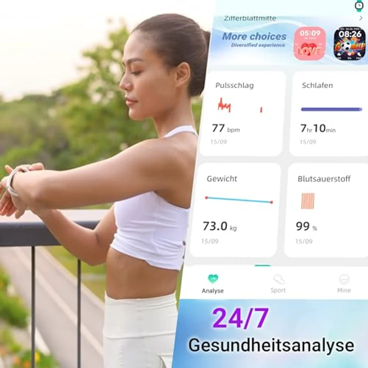 XINJI SmartWatch N2, Bluetooth, AMOLED Touchpanel, Puls-/HRV-/Blutsauerstoff-Messung, Schlafmonitor, 128MB Musikspeicher, Kalorien-/Schrittzähler, 3ATM wasserdicht, gold – Bild 4