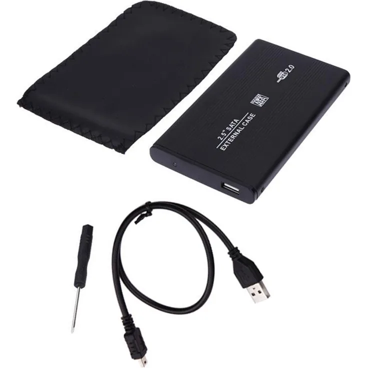 Bolwins I49 2,5 Zoll USB 2.0 SATA Externes Festplattengehäuse, Aluminium, Schwarz, Plug & Play für 9,5 mm Festplatten/SSDs