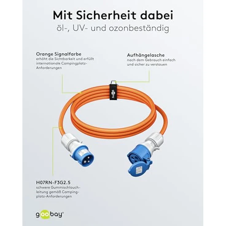 Goobay CEE-Verlängerungskabel, 25 m, CEE-Stecker auf CEE-Kupplung, orange, IP44 spritzwassergeschützt, H07RN-F 3G2,5 – Bild 4