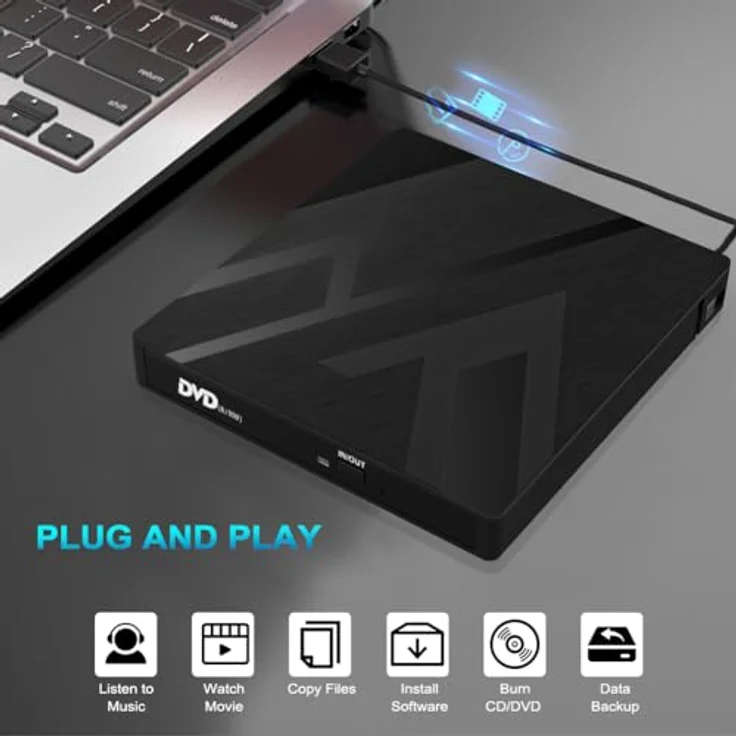 JBonest Externes CD DVD Laufwerk USB 3.0 Typ-C, Extern mit SD/TF-Kartenleser Portable RW Brenner,Schnelle Datenübertragung für Laptop,Desktop,MacBook,Win11/10/8/7/XP, Linux,Mac OS,Vista – Bild 2