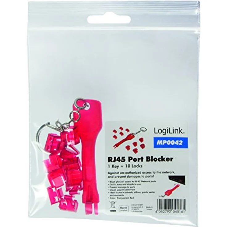 LogiLink MP0042 RJ45-Port 1x und 10x Schlösser Set rot – Bild 4