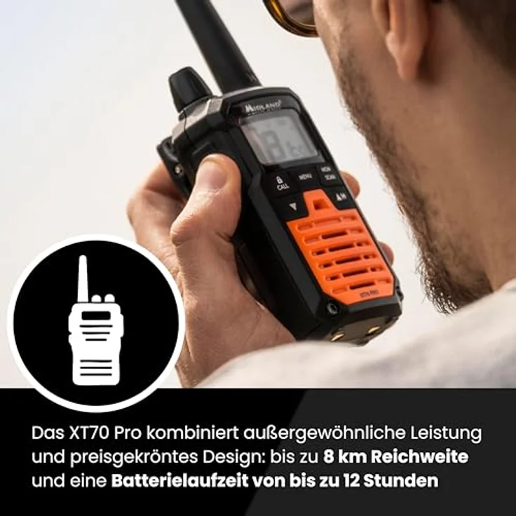 Midland XT70 Pro Kofferset, PMR+LPD Handfunkgerät mit 16 PMR446 und 69 LPD Kanälen, orange – Bild 5