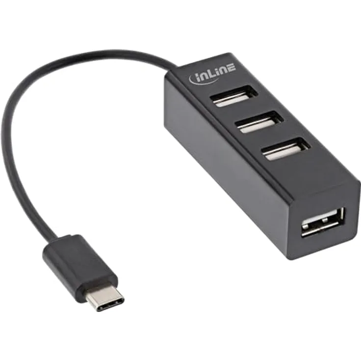 InLine® USB 2.0 4-Port Hub, USB-C Stecker auf 4X USB-A Buchse, Kabel 15cm, schmale Bauform, schwarz
