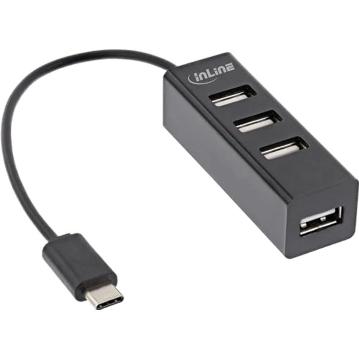InLine® USB 2.0 4-Port Hub, USB-C Stecker auf 4X USB-A Buchse, Kabel 15cm, schmale Bauform, schwarz – Bild 1