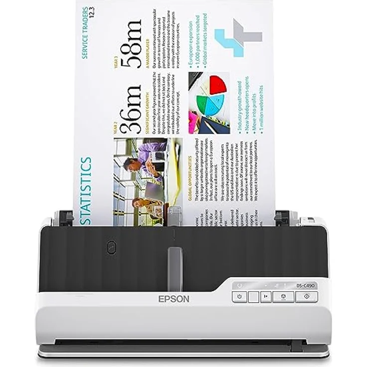 Epson Premium Scanner DS-C490, kompakter A4 Business Scanner mit geringem Stromverbrauch, Duplex-Einzugscanner mit vielseitiger Medienverarbeitung, schwarz/weiß – Bild 1