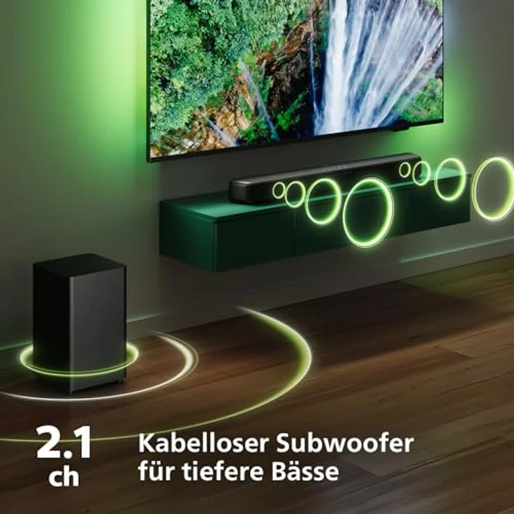 Philips TAB5309 Soundbar 2.1 mit drahtlosem Subwoofer - 2,1 Kanal 240W, DTS Virtual X, Bluetooth 5.4, HDMI ARC, optische Verbindung und USB-Konnektivität - Dunkelgrau – Bild 3