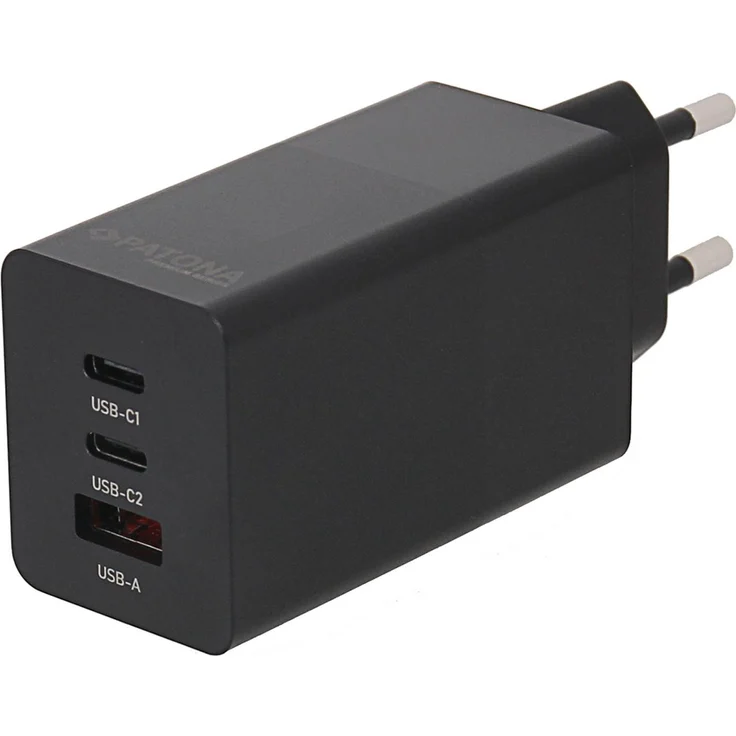 Patona Premium GaN Adapter PD 65W, USB-C Ladegerät mit 2 Anschlüssen, Schwarz