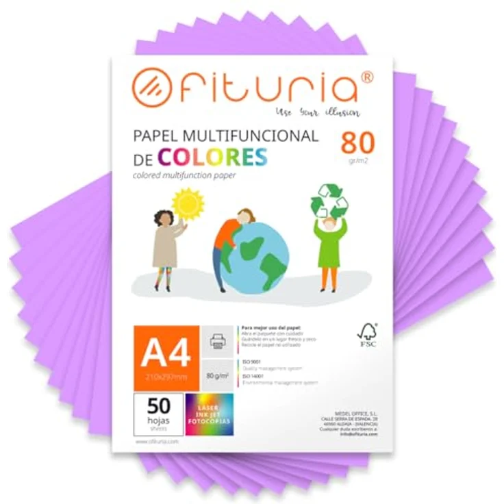 OFITURIA Buntes Papier, 50 Blatt A4 80g – Farbiges Druckerpapier für Basteln und Scrapbooking – Lila, vielseitig einsetzbar – Bild 1