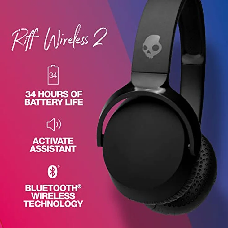SKULLCANDY Riff 2 Wireless-Kopfhörer mit Tile-Finding-Technologie, 34 Std. Akkulaufzeit, für iPhone/Android, mit Mikrofon, ideal für Musik/Reisen/Gaming, Bluetooth-Kopfhörer - Schwarz – Bild 4