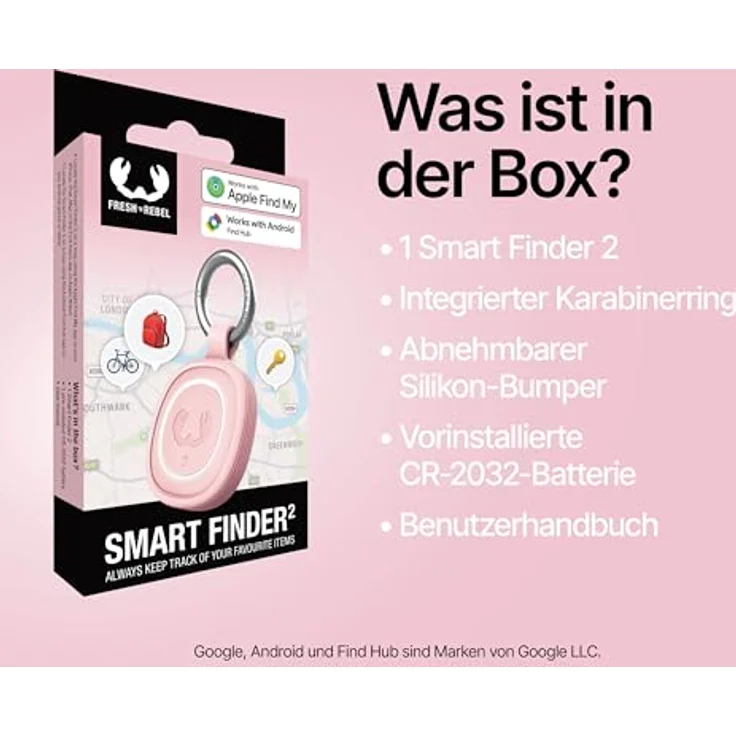 Fresh n Rebel Smart Finder 2, Schlüsselfinder mit Apple Find My und Google Find Hub, IPX7, pink – Bild 9