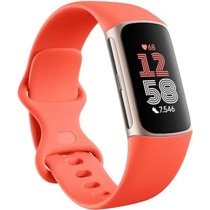 Fitbit by Google Charge 6 Aktivitätstracker enthält ein 6 monatige Premium Mitgliedschaft, 7 Tage Akkulaufzeit, Google Wallet und Google Maps - Coral / Aluminium Champagne Gold – Bild 1