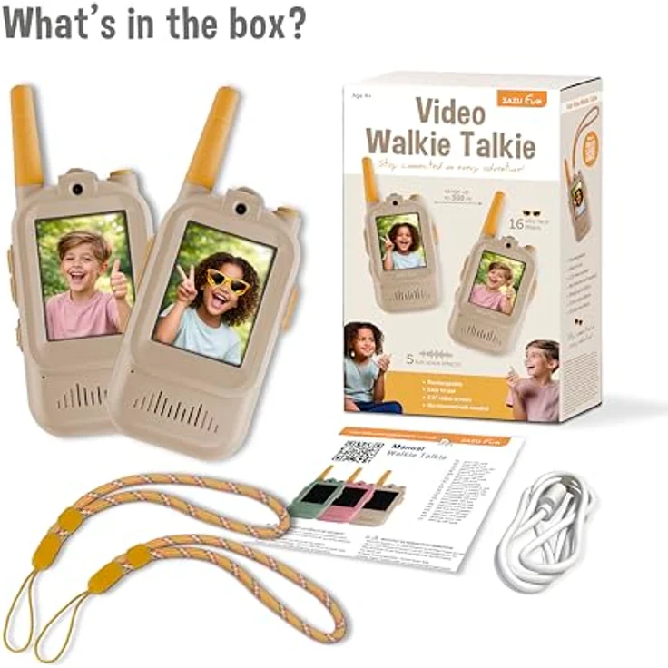Zazu Walkie Talkie Video Spielzeug für Kinder, taupe, 2,0-Zoll-Videobildschirm, 300m Reichweite, USB-aufladbar – Bild 8