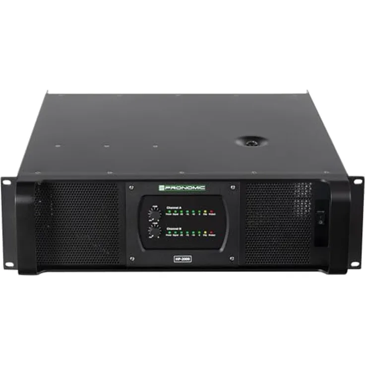 Pronomic HP-2000 Endstufe 2x 3000 Watt - Schwarz, PA-Verstärker mit Zuschaltbaren Hoch-/Tiefpassfiltern und einstellbarer Crossover-Frequenz