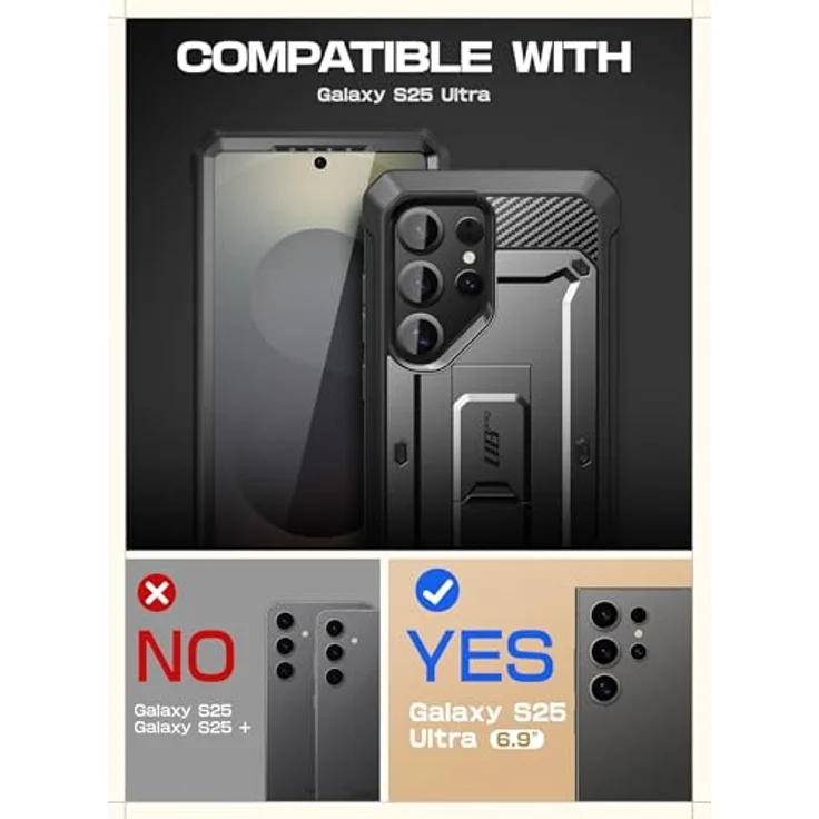Supcase Unicorn Beetle Pro, Smartphone Hülle für Samsung Galaxy S25 Ultra, stossfest, Schwarz, mit Bildschirmschutz und integriertem Ständer – Bild 2