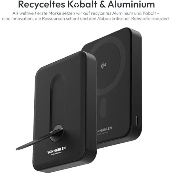 VONMÄHLEN Evergreen Mag Kickstand, 10.000 mAh Qi2-Powerbank mit 15W kabellosem Laden, 20W USB-C, integriertem Standfuß, LCO-Akku, 3 Jahre Garantie - Schwarz – Bild 5
