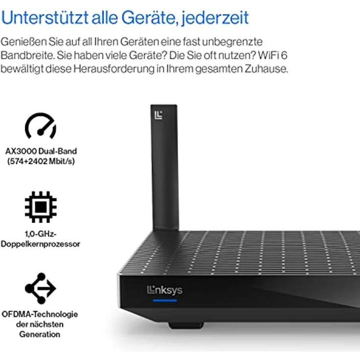 Linksys Hydra 6 Dual-Band WiFi 6-Mesh-Router (AX3000) – Gaming-Router mit bis zu 3,0 Gbit/s, unterstützt mehr als 25 Geräte; 185 m2 Funkabdeckung – funktioniert mit dem Linksys Mesh-WLAN-System – Bild 4