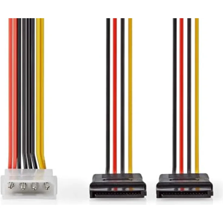 Nedis Interne Stromkabel, Molex Stecker zu 2X SATA 15-Pin-Buchse, vergoldet, 0.15 m, rund, PVC, mehrfarbig