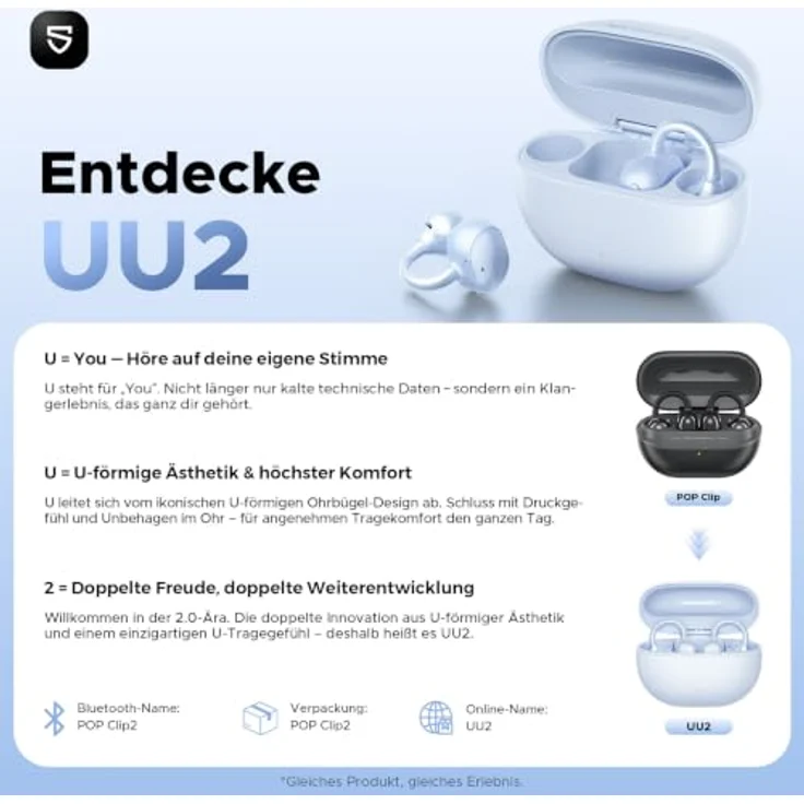 SoundPEATS UU2 Open-Ear Clip Bluetooth-Kopfhörer, 42 Std. Akkulaufzeit, LDAC Hi-Res Audio, Blau – Bild 3