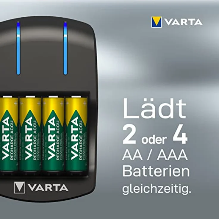 Varta Plug Ladegerät lädt 2 oder 4 Mignon (AA) oder Micro (AAA) rechargeable Ni-MH Akkus (zur gleichen Zeit, Design kann abweichen) – Bild 6