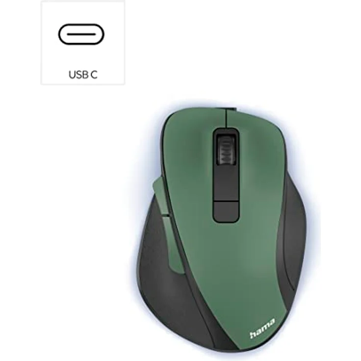 Hama ergonomische Maus (Funkmaus, 6 Tasten, 2,4GHz, BlueWave, 800/1200/1600dpi, optische Maus kabellos, wireless, Maus ergonomisch, Computermaus, für Laptop/PC, Akku, Rechtshänder) waldgrün – Bild 2