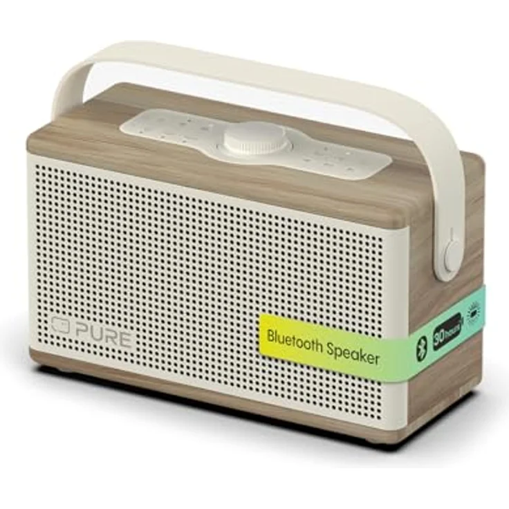 Pure Classic Aura, Bluetooth-Lautsprecher 40W mit 30h Akku, Lichtmodi, USB-C, AUX, IPX2, EQ-Modi – Baumwollweiß mit Eiche, Holzoptik, 2-Wege-Stereo – Bild 1