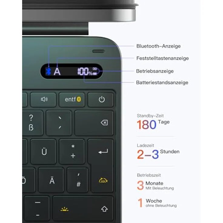 Inateck NeoMagic Magnetische Tastatur Hülle für iPad Air 13 Zoll und iPad Pro 12.9 Zoll, Großes Trackpad, 7-farbige Hintergrundbeleuchtung, QWERTZ, mit Stifthalter, KB903 – Bild 2