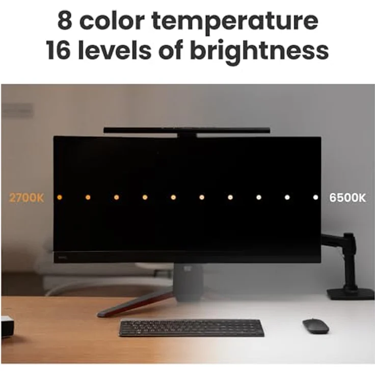 BenQ ScreenBar Pro LED Monitorlampe (Schwarz) - Ultrabreit Beleuchtung/Bewegungssensor/Verstellbar Helligkeit und Farbtemperatur/Augenschonend/Kein Bildschirmblendung/Platzsparend/Curved Monitor/USB-C – Bild 5
