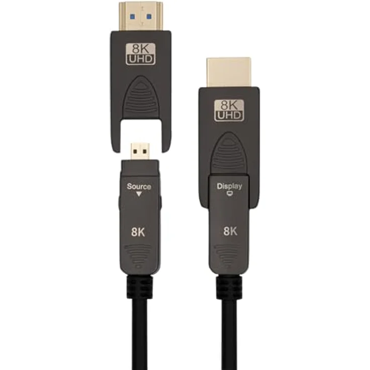 MAXTRACK Aktives HDMI Glasfaser Kabel – C504-15ML, HDMI 2.1, 8K@60Hz, 4K@120Hz, eARC, 3D, Ultraflexibel, vergoldete Metallstecker, inklusive 2 Adapter HDMI D auf HDMI A – Bild 3