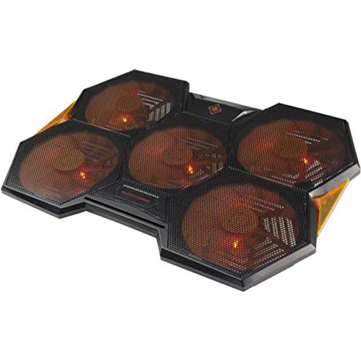 DELTACO Gaming Laptop Kühler Lüfter - Notebook Kühlung, Laptopkühler Cooling Unterlage, PC Cooler mit USB, belüfteter Ständer verstellbar, Kühlplatte 17 Zoll Schwarz/Orange, 1000-1300 U/min – Bild 1