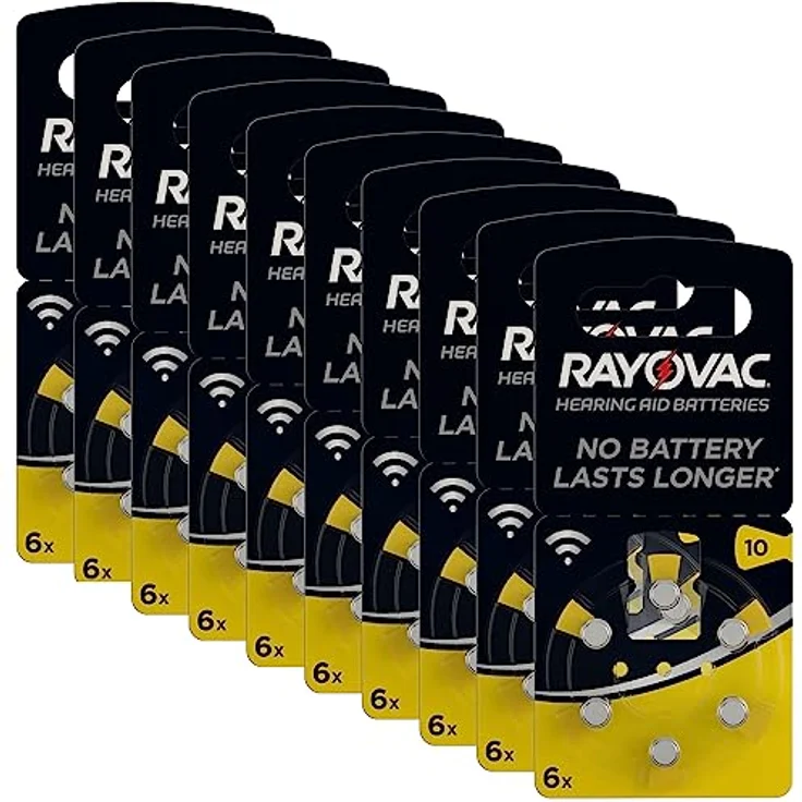 Rayovac Acoustic Zink Luft Hörgerätebatterie in der Größe 10 Pack (mit 60 Batterien geeignet für Hörgeräte Hörhilfen Hörverstärker) gelb – Bild 2