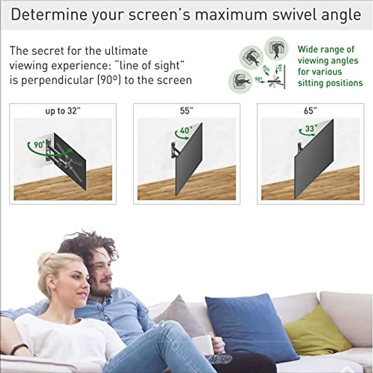 Barkan TV Wandhalterung, 29 - 65 Zoll Schwenkbar / Neigbar / Vollbewegung flach & curved Fernseher TV Halterung, hält bis 40Kg, Patentierter, UL zertifiziert, für LED OLED LCD, Max. VESA 400x400 – Bild 5