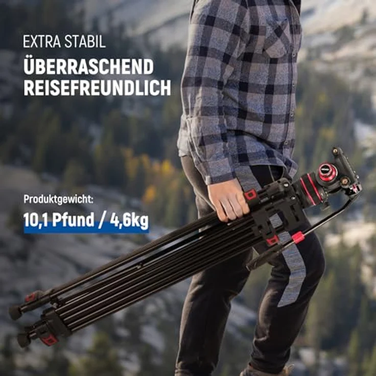 Neewer TP75 189cm Videostativ mit Fluidkopf, 360° Schwenkung, 89-189cm höhenverstellbar, Aluminiumlegierung, max. Tragfähigkeit 8kg – Bild 5