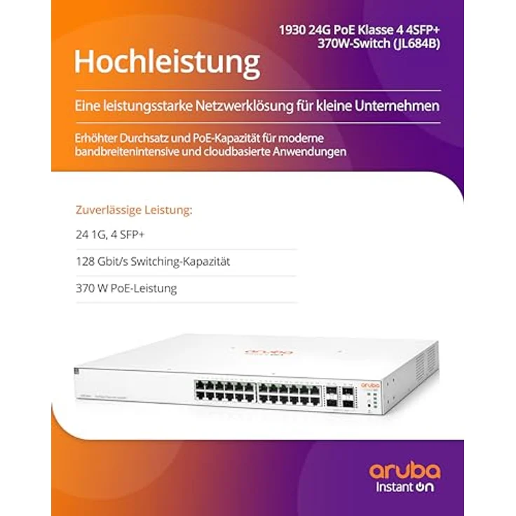 Aruba HPE Aruba IOn 1930 24G 4SFP+ 370W Sw (24 Ports), Netzwerk Switch, Weiss - Preisvergleich – Bild 2