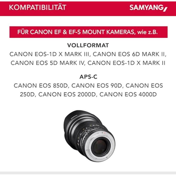 Samyang 35-1,5 Objektiv Video DSLR II Canon EF manueller Fokus Videoobjektiv 0,8 Zahnkranz Gear, Weitwinkelobjektiv schwarz – Bild 7