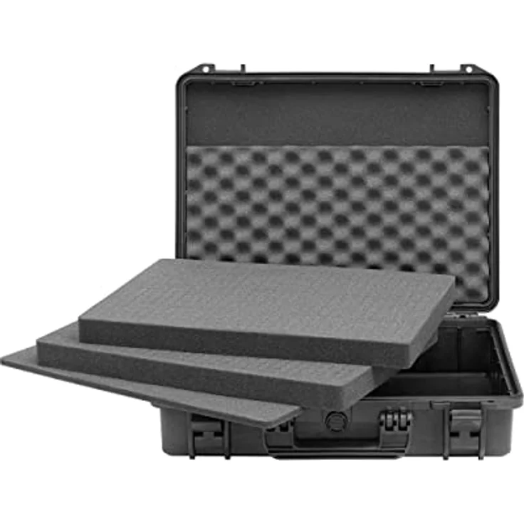 TomCase wasserdichter Outdoor Koffer für Notebook/Laptop bis 17" und Zubehör; bruchfester Hartschalenkoffer mit konfigurierbarem Rasterschaumstoff – Bild 3