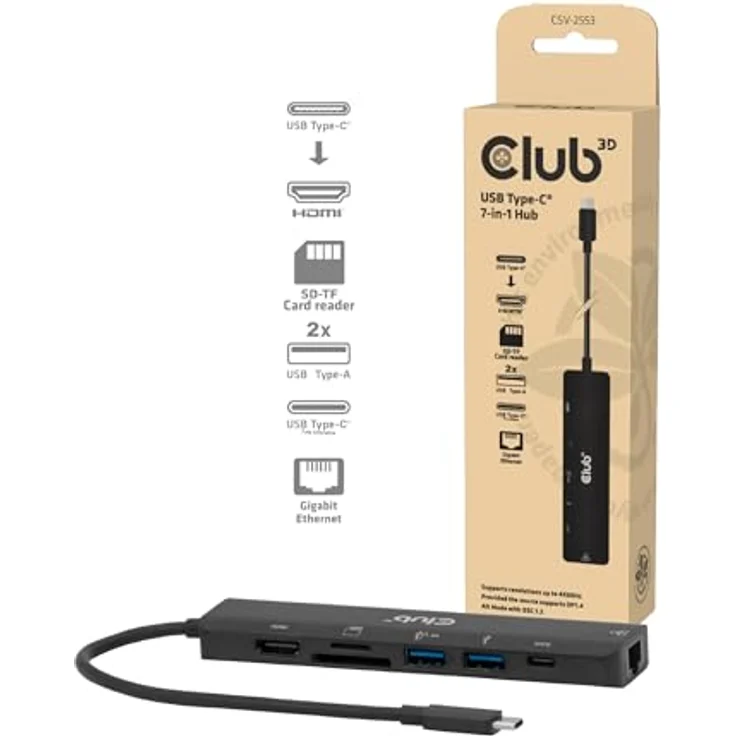 club3D CSV-2553, USB-C® Dockingstation mit 7 Ports, HDMI™, 2x USB-A, Gigabit Ethernet und integriertem Kartenleser, Power Delivery bis 100W – Bild 2